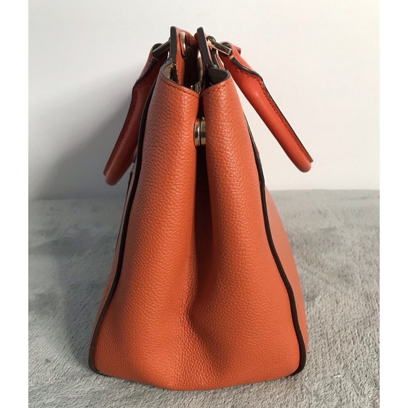 Michael Kors Hayes Orange Leather HandBag Satchel Purse No Shoulder Strap - Picture 5 of 16